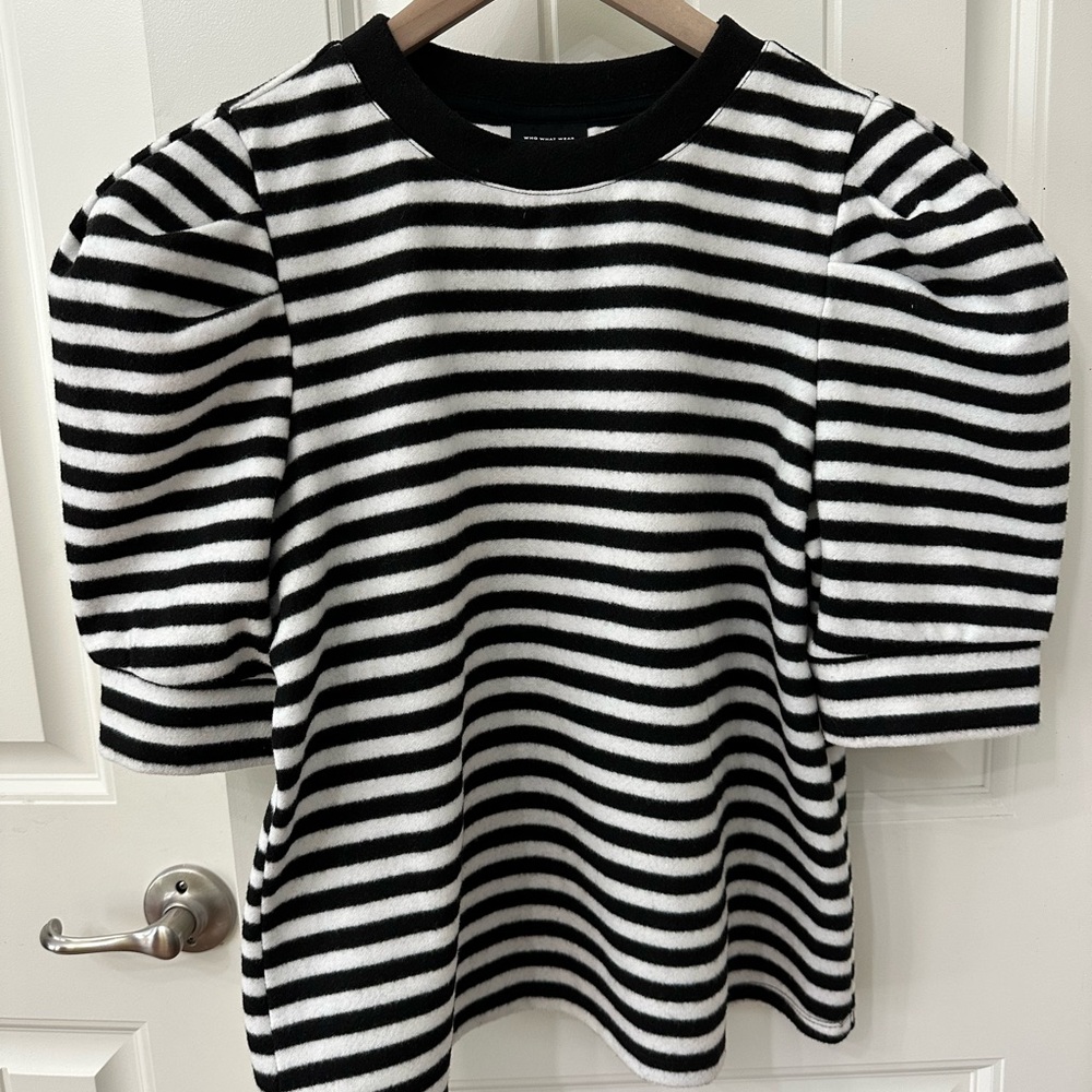Who What Wear Black and White Striped Blouse